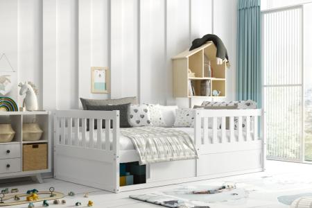 Drveni dječji krevet Smart s kliznom ladicom - 160x80 cm - Bijela