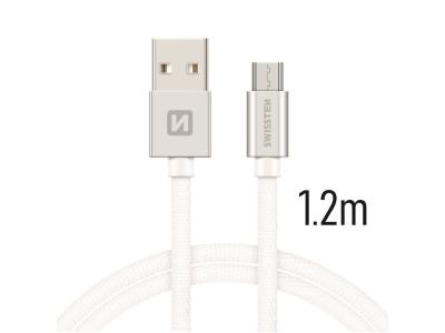 SWISSTEN kabel USB/microUSB, platneni, 3A, 1.2m, srebrni
