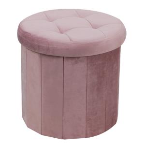 Sklopivi tabure okrugli ružičasta boja presvučen VELVET presvlakom, ružičasta