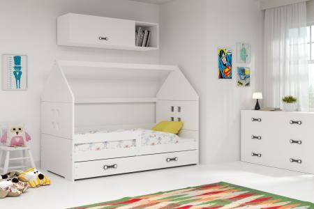 BMS drveni dječji Krevet s klasičnom ladicom DOMI, bijela konstrukcija 160x80 cm