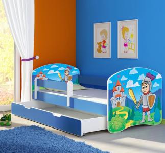 Acma drveni dječji Krevet s bočnom stranicom i dodatnom ladicom na izvlačenje, Plavi