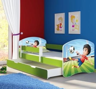 Acma drveni dječji Krevet s bočnom stranicom i dodatnom ladicom na izvlačenje, Zeleni