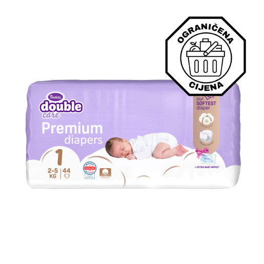 Slika Violeta Pelene Air Dry 1 Newborn (2-5 kg, 44/1 kom) Premium cotton + Maramice Water 20/1
