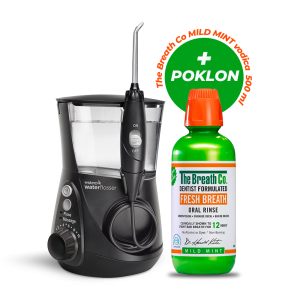 Waterpik oralni tuš AQUARIUS Black WP-662 + GRATIS The Breath Co Mild Mint vodica za usta, 500 ml