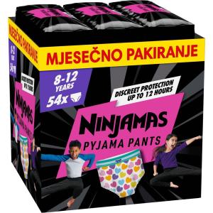 Pampers Noćne gaćice Ninjamas, S Motivima Srca, 54x Noćne Gaćice, 8-12 Godina, 27 kg- 43 kg, Mjesečno pakiranje