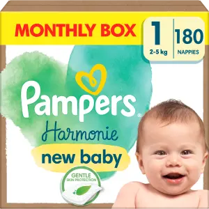 Pampers Harmonie Baby, Pelene, Veličina 1, 180 Komada, 2 kg - 5 kg, Mjesečno pakiranje