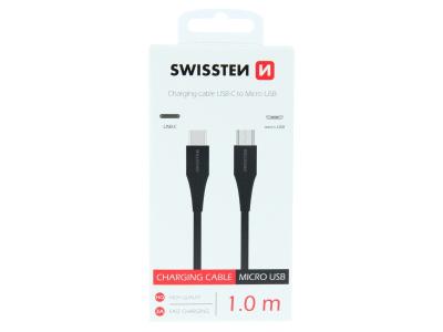 SWISSTEN kabel USB-C/microUSB, 3A, 1m, crni
