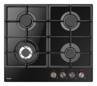 Amica ploča za kuhanje, DP 6413 LZBG, staklokeramika, 4 plina, Crna