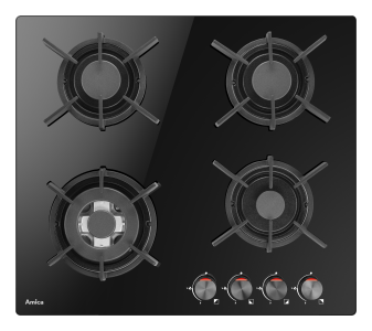 Amica ploča za kuhanje PGCD6111AoB, staklokeramika, 4 x plin