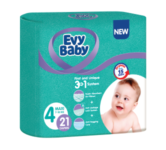 Evy Baby Jednokratne pelene 3 u 1 sistem Standard, 4 Maxi, 7 - 18 kg (21 kom)
