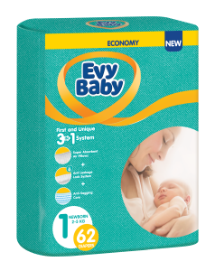 Evy Baby Jednokratne pelene 3 u 1 sistem Twin, 1 Newborn, 2 - 5 kg (62 kom)