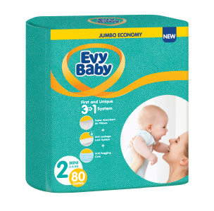 Evy Baby Jednokratne pelene 3 u 1 sistem Jumbo, 2 Mini, 3 - 6 kg (80 kom)