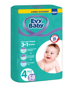 Evy Baby Jednokratne pelene 3 u 1 sistem Jumbo, 4 Maxi, 7 - 18 kg (58 kom)