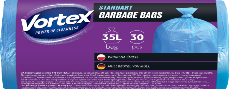 Vortex standardna HDPE vreća za smeće 35L/30kom. - plava